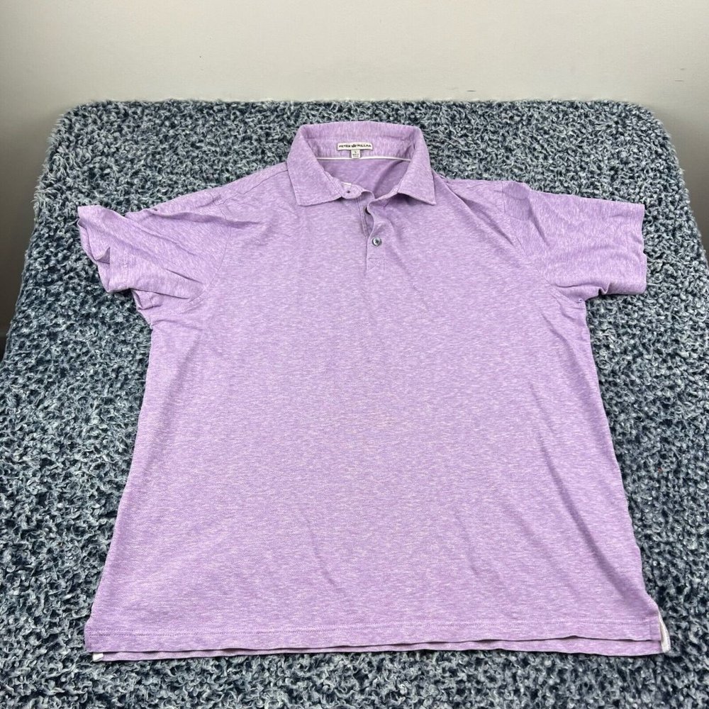 Peter Millar Polo Shirt Mens Large Purple Linen Blend Lightweight Stretch Casual